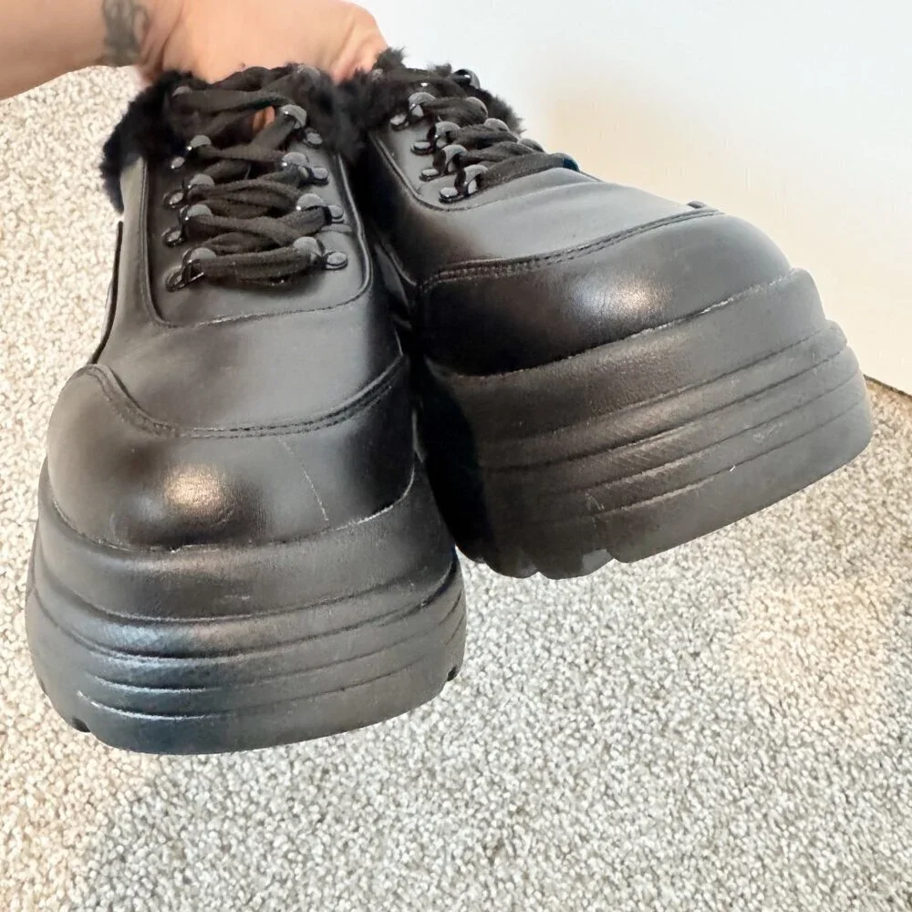 NEW Koi Fur Trim‎ Chunky Platform Sneakers Dolls Kill Grunge Gothic Punk Black 8